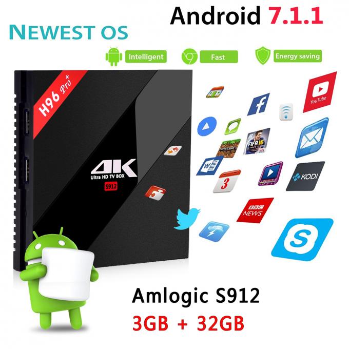 H96 Pro+ Amlogic S912 KODI 17,3 Dubbele Wifi 2.4G/5.8GHz Android 7,1 TV-Doos